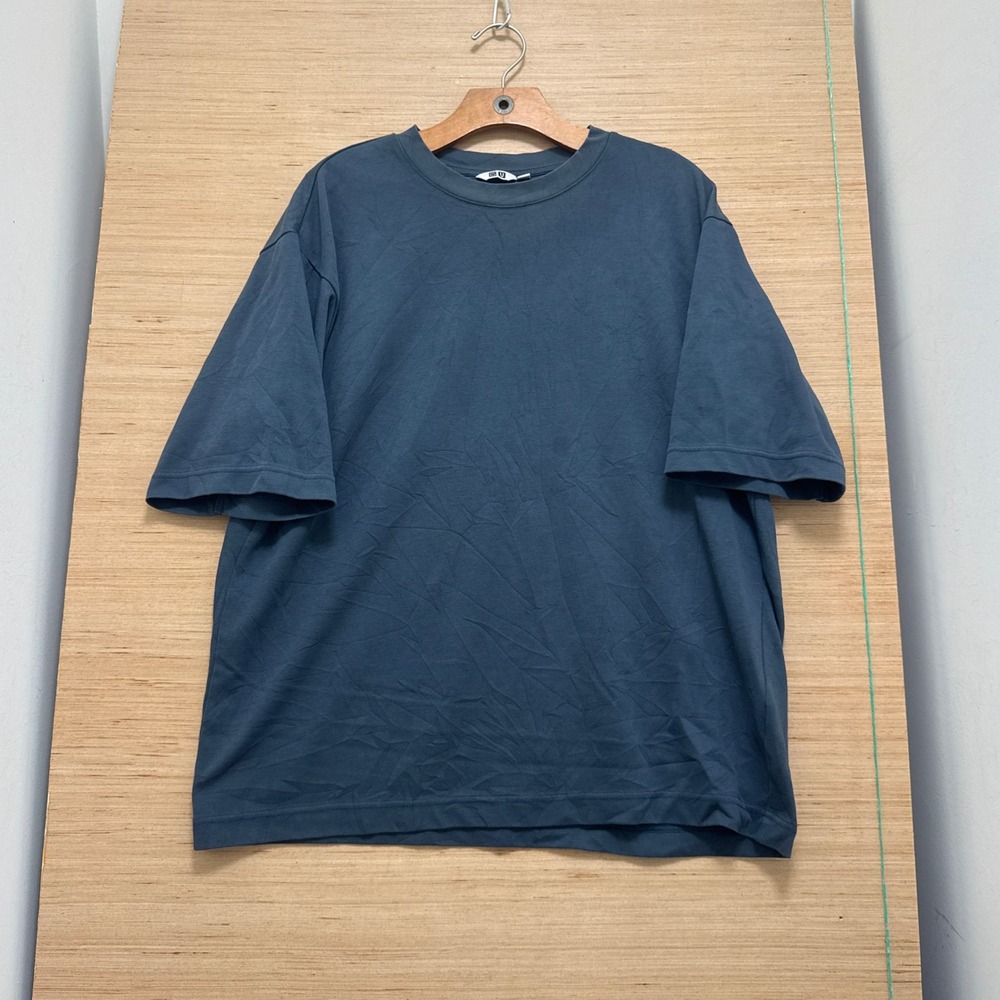 Uniqlo U AIRism Cotton Oversized T-Shirt Blue Gray Large Relaxed Fit 5708